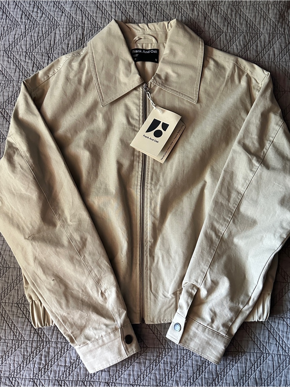 Frank And Oak Beige Zip-Front Jacket